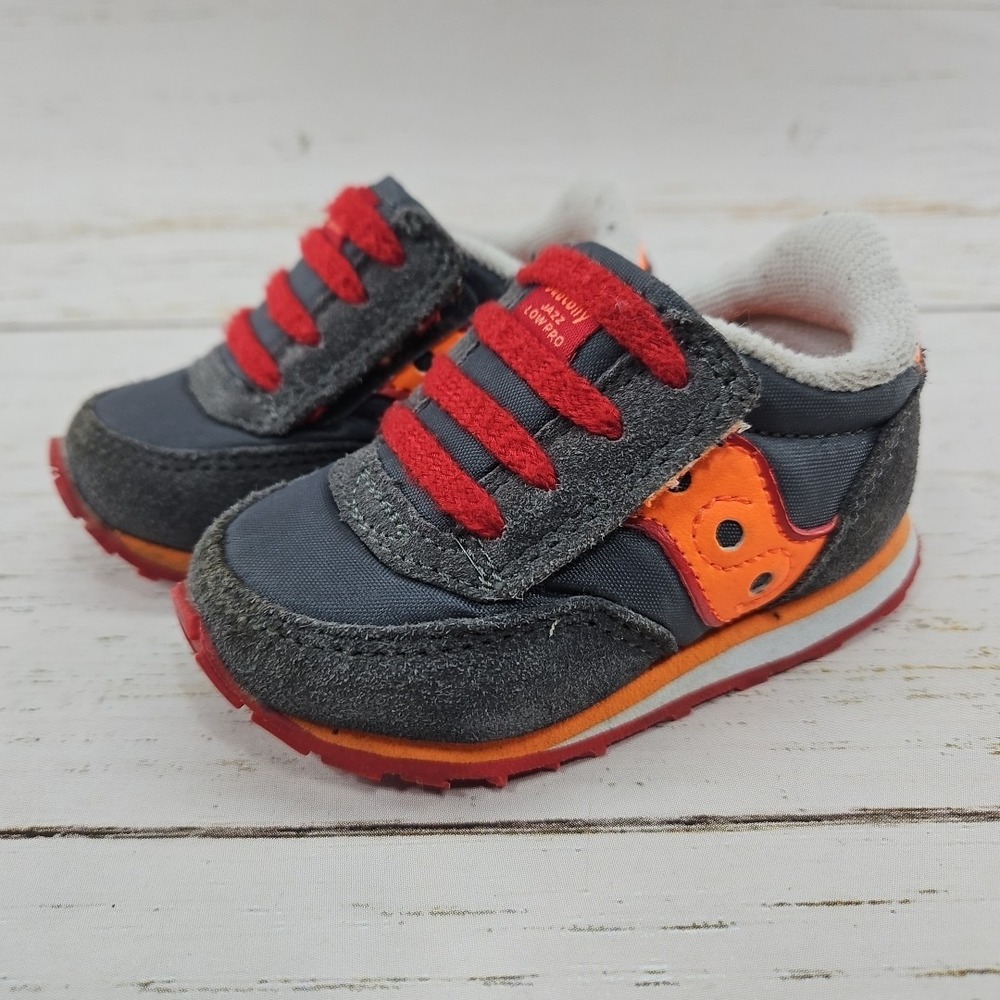 Saucony Baby Jazz Toddler Shoes Size 4M‎ Gray Orange Suede Sneakers